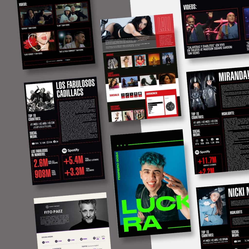 Mockups de Diseño Gráfico para Artistas como Los Fabulosos Cadillacas, Lali, Luck Ra, Miranda