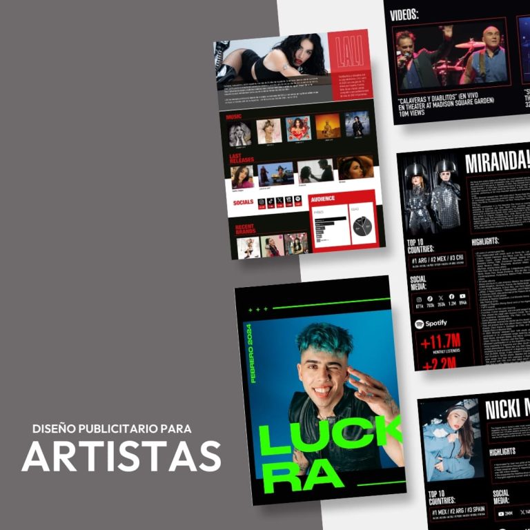 Mockups de Diseño Gráfico para Artistas como Los Fabulosos Cadillacas, Lali, Luck Ra, Miranda, Nicki Nicol
