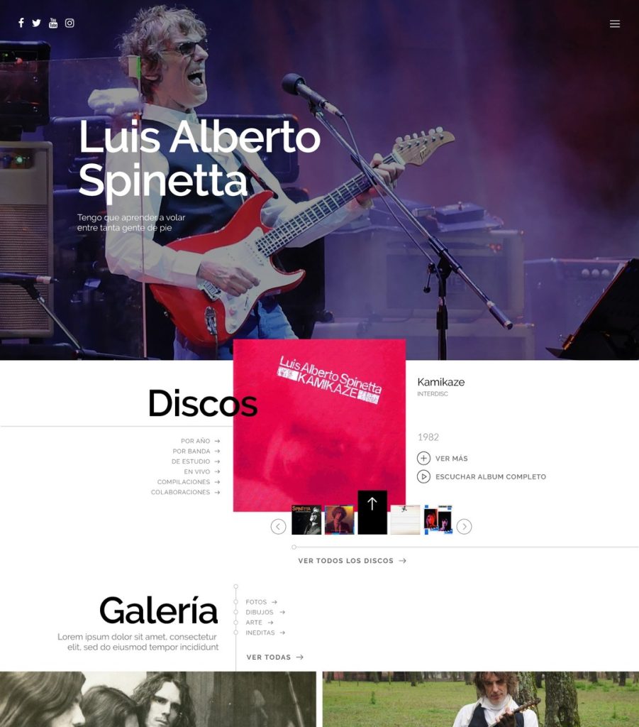 Mockup del sitio web oficial de Luis Alberto Spinetta