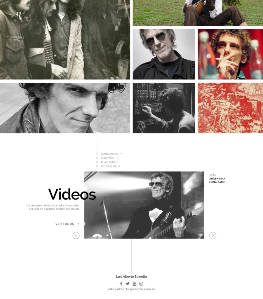 Mockup del sitio web oficial de Luis Alberto Spinetta